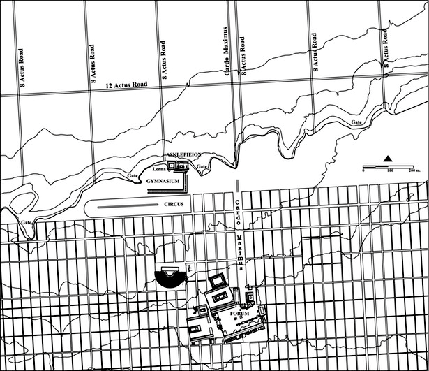 Roman Corinth, ca. A.D. 50, and a portion of the land divided between the long walls